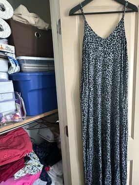Spaghetti Strap Leopard Print Maxi Dress - Black/Grey